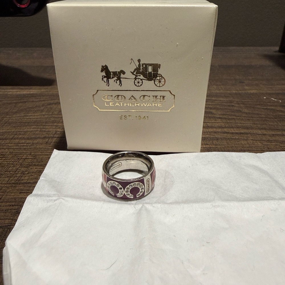 Coach Patchwork Pink Crystal Ombre Signature Ring - Picture 2 of 7